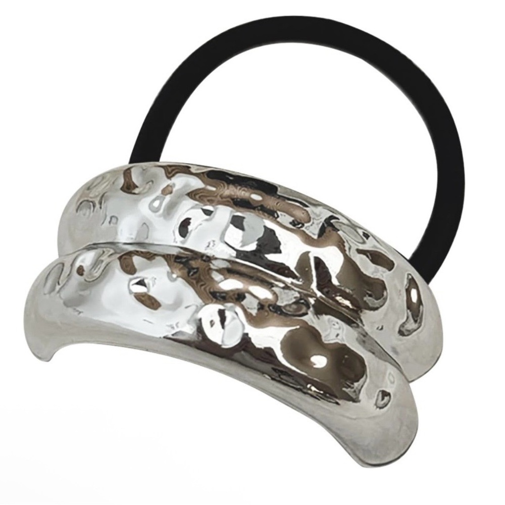 NWT Elegant Hammered Silver Double Arch Pony Cuff Hair Accessory Stainless Steel